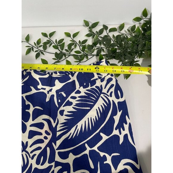 Rose + Olive Womens Elastic Waist Blue & White Tropical Print Wide-Leg Pants SzM - Picture 11 of 15